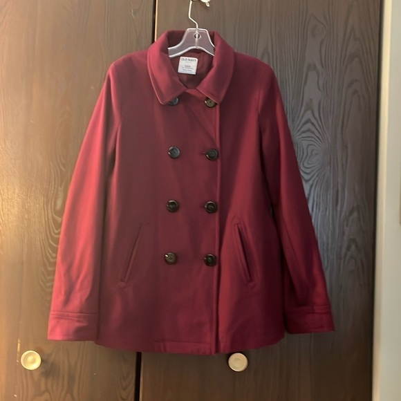 Old Navy cranberry colored wool blend Pea Coat. Size Medium/Tall. - Picture 1 of 9